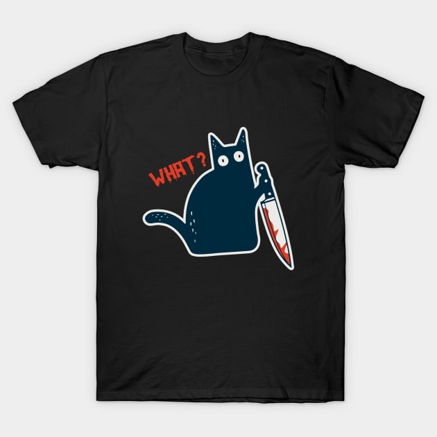 Funny Crazy Halloween Cat with Knife - What a Meow-nster! T-Shirt by OnyxBlackStudio